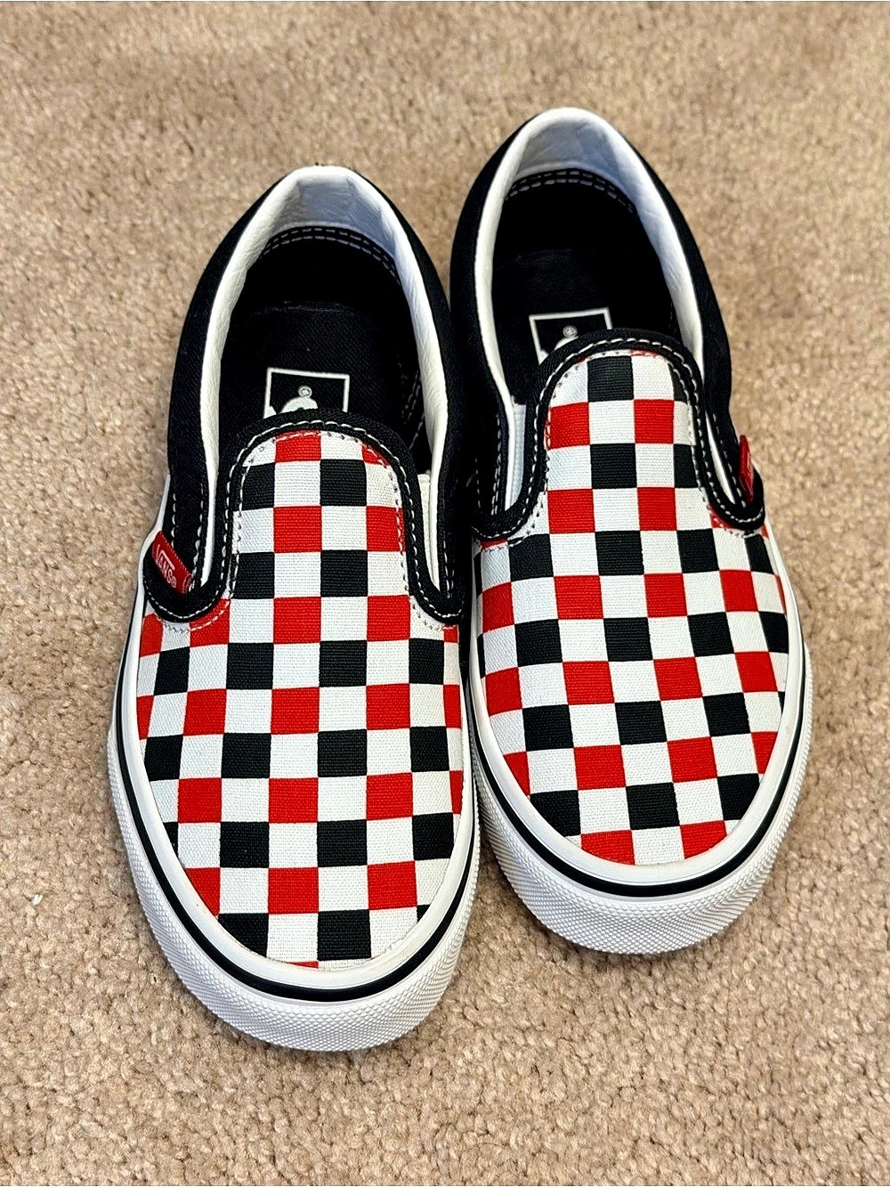 VANS Off The Wall Kids Slip-On Checkerboard Black/White/Red Canvas US 13